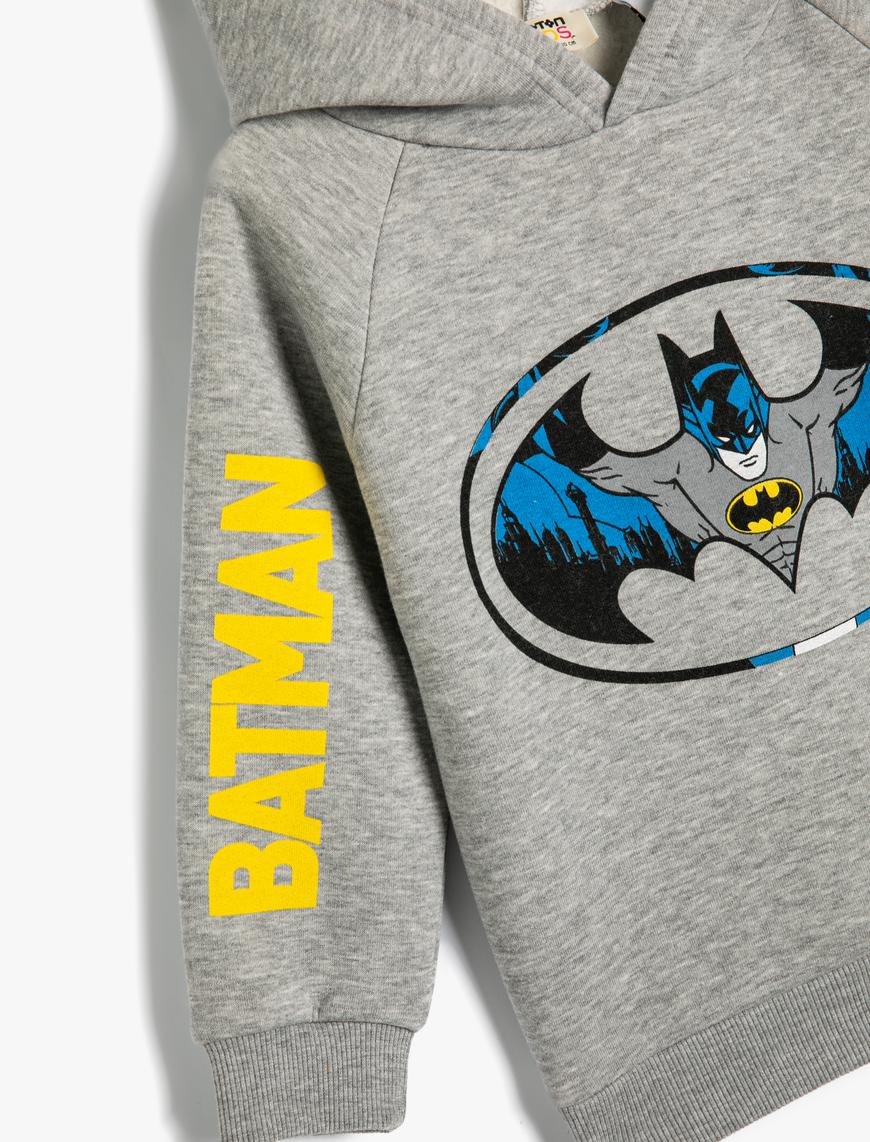 Gri Erkek Ocuk Batman Sweatshirt Lisansl Uzun Kollu Ardonlu