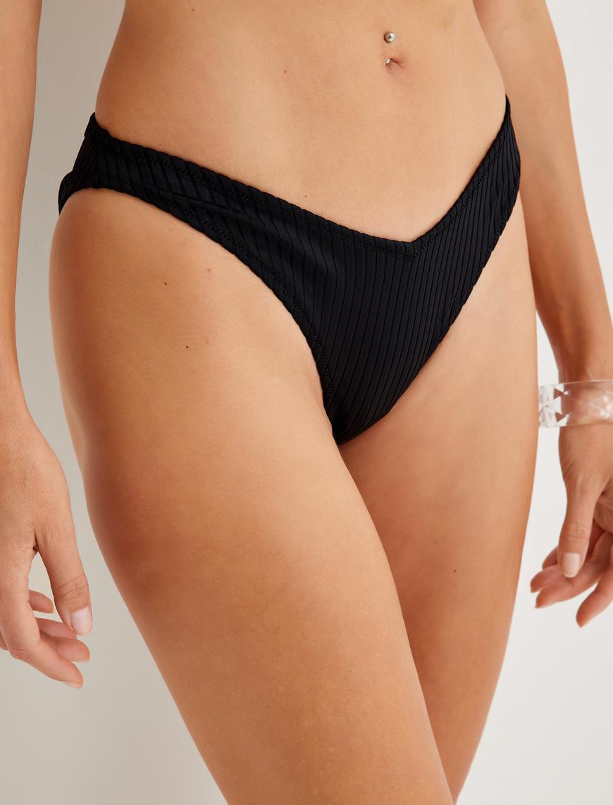 Siyah Kadın Dokulu Brazilian Bikini Altı Asimetrik Bel 4SAK00098MM Koton