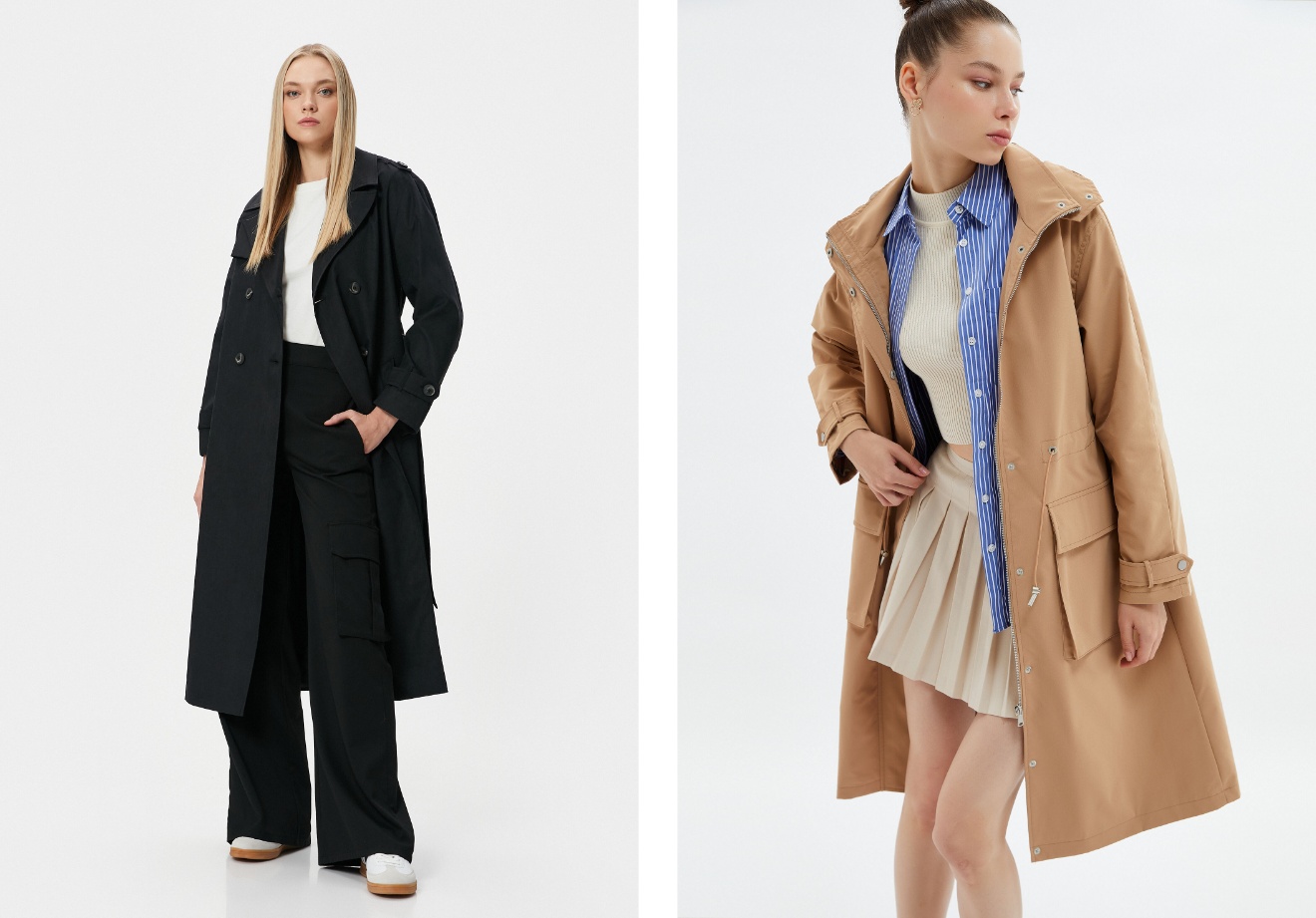 Sadece mevsimlik geçişlerde değil, kış mevsimin tamamında da trençkotlar kombinlerimize eşlik ediyor.