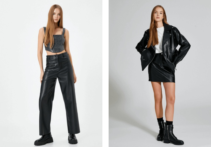 Her Mevsimin Favorisi Deri Görünümlü Etek Kombinleri