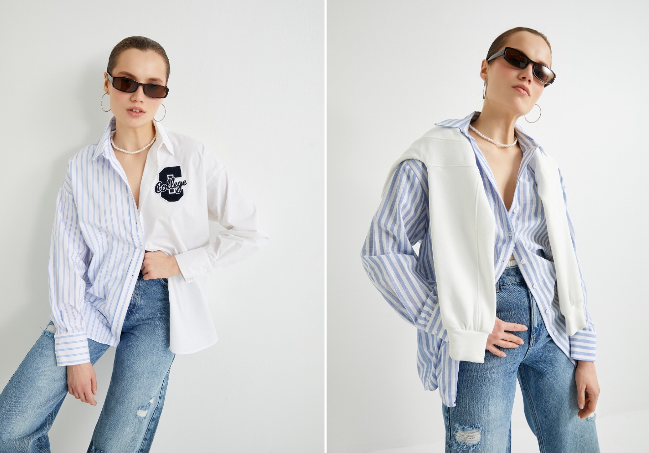 Siyah ve beyazın klasik uyumu, çizgilerin dünyası ve gömleklerin çizgisi bir araya geldiğinde zarif ve şık bir görünüm yakalamak mümkün.