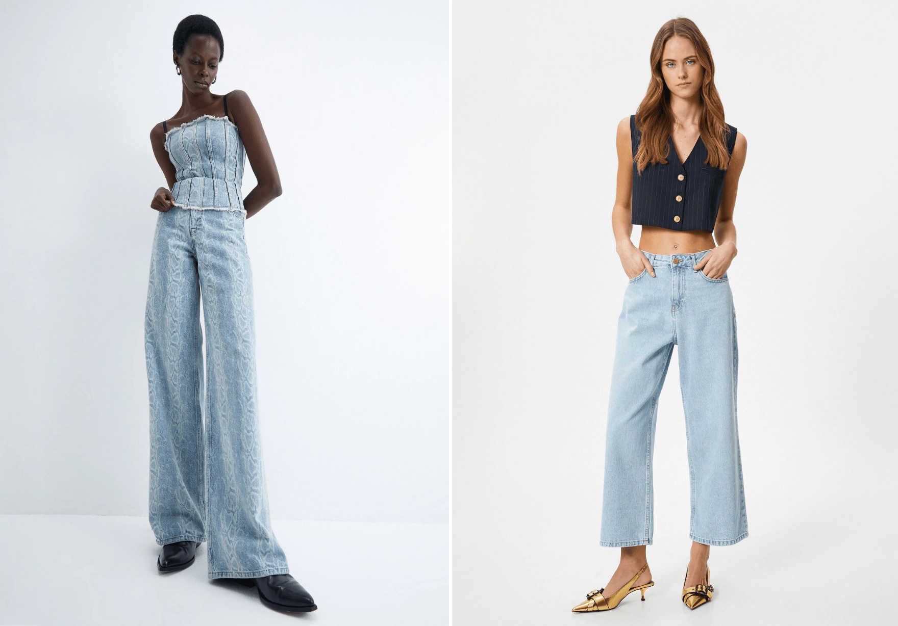 Neredeyse her tarza hitap eden, her görünümü tamamlayan ve sizi çabasız şıklığa ulaştıran wide leg kot pantolonlar özellikle basic crop üstlerle, trend siluetler yaratıyor.