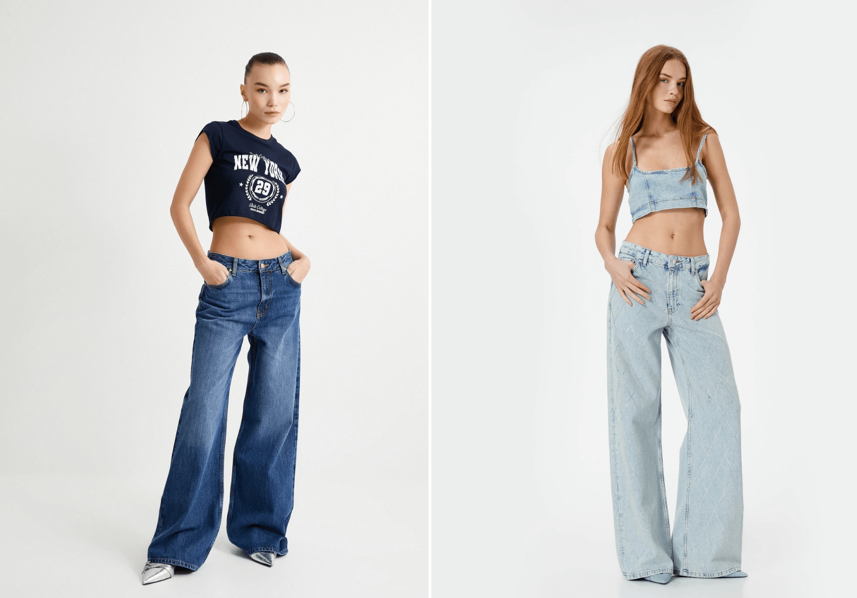 Gece görünümlerinin de aranan parçası haline gelen geniş paça kot pantolonlar, şık bir bluz, topuklu ayakkabı ile başarılı bir stil yaratıyor. Şık bir kemerle tamamlayacağınız bu üçlü, tüm akşam kombinlerinizin önüne geçecek!