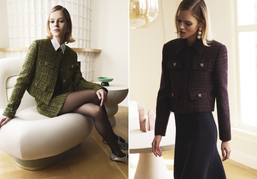 Tüvit takımlar nostaljik görünümler yaratıyor. Özellikle bu sezon sevilerek kullanılan bej ve tonları tüvit kumaş ile unutulmaz bir stile imza atmanızı sağlıyor.