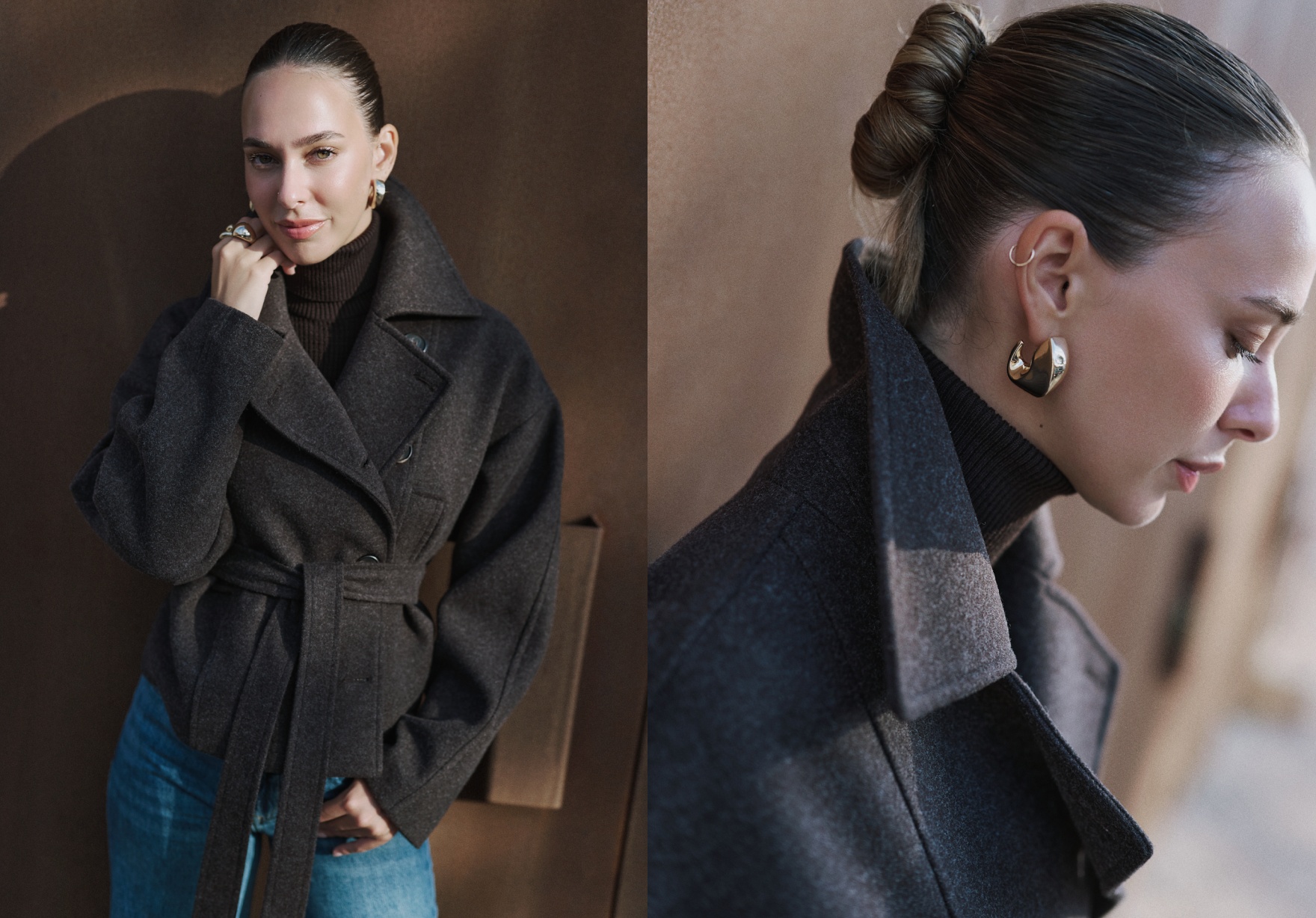 Koleksiyon; kahve, bej, tarçın, zeytin yeşili ve haki gibi toprağın sıcak tonlarını; krem, kırık beyaz ve lacivert ile birleştirerek nostaljik bir şehir şıklığı sunuyor.