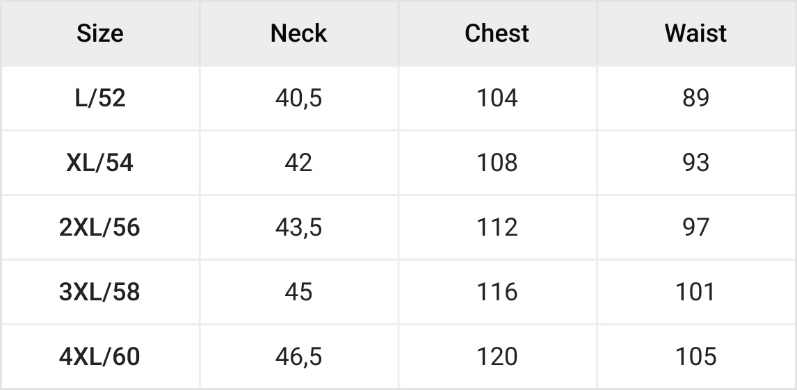 Plus Size Men Tops Tablosu