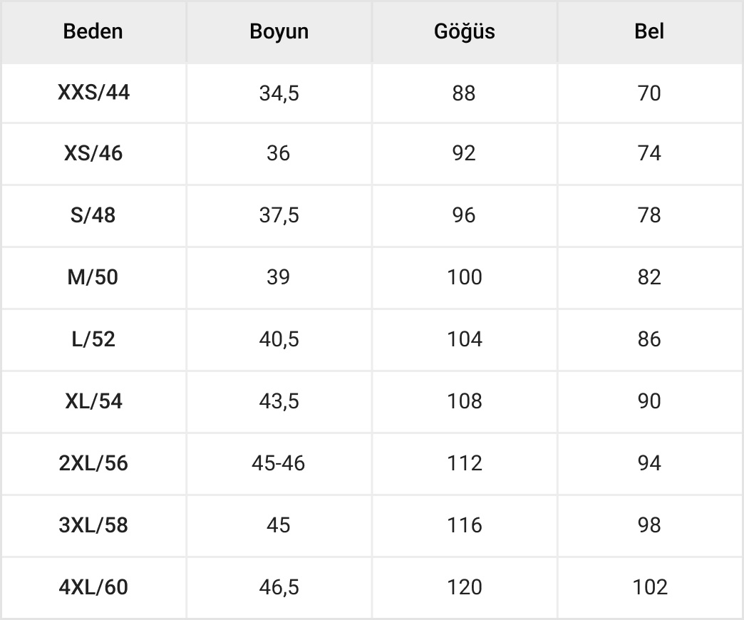 Erkek Denim Üst Tablosu