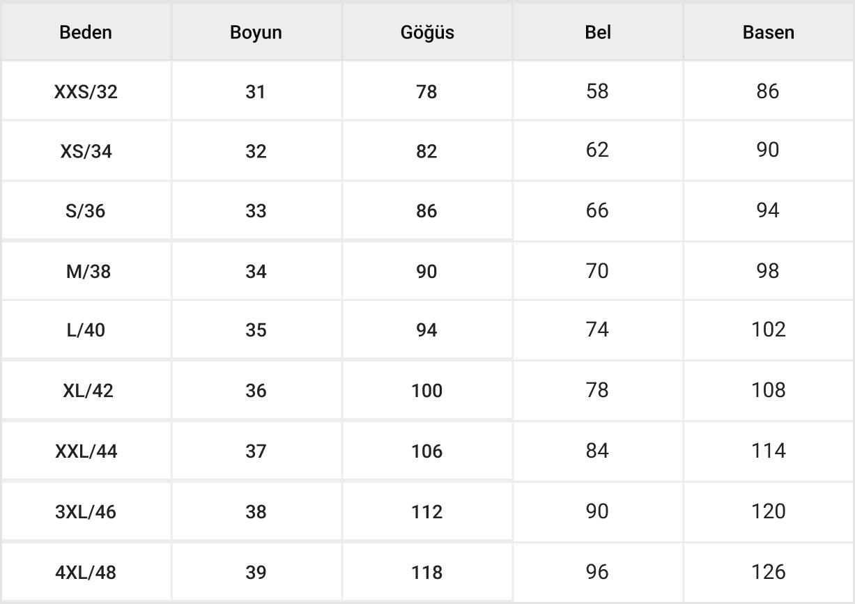 Kadın Denim Üst Tablosu