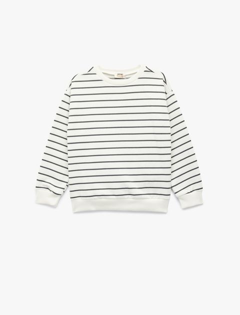 Koton Uzun Kollu Bisiklet Yaka Pamuklu Şardonlu Oversize Sweatshirt