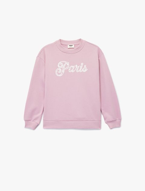 Koton Pamuklu Uzun Kollu Bisiklet Yaka Baskılı Şardonlu Sweatshirt