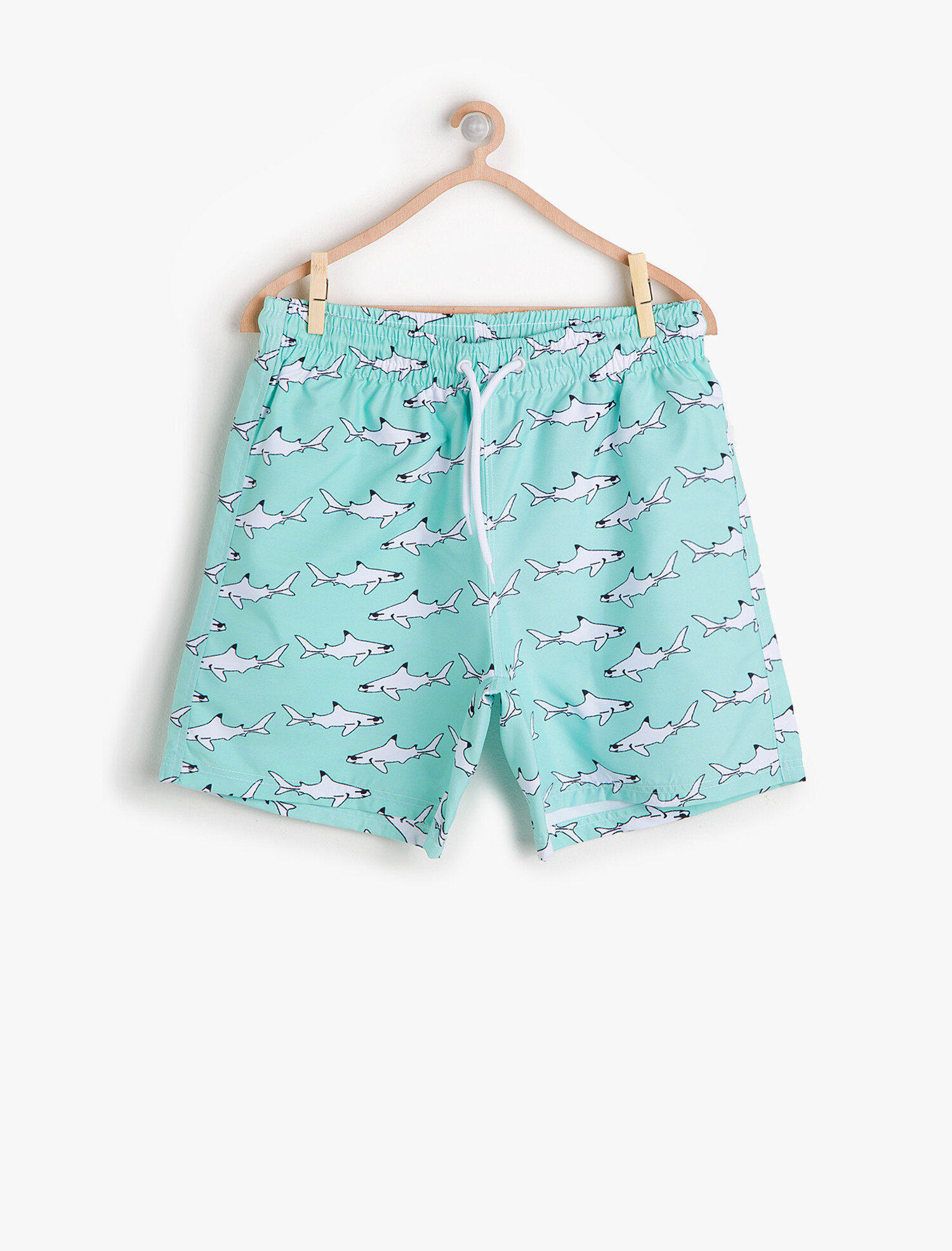  Erkek Çocuk Beli Bağlamalı Deniz Şortu Köpek Balığı Baskılı