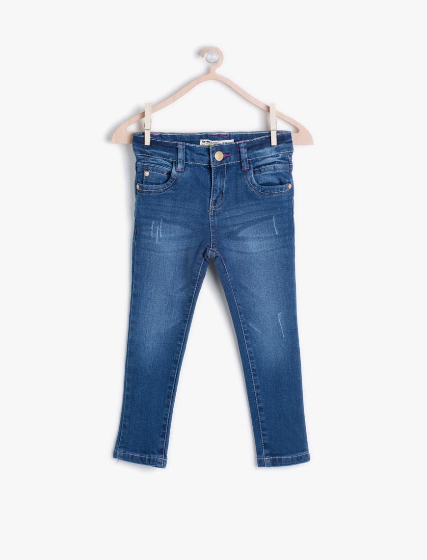  Kız Çocuk Kot Pantolon Pamuklu Uzun Dar Paça Destroyed - Skinny Jean