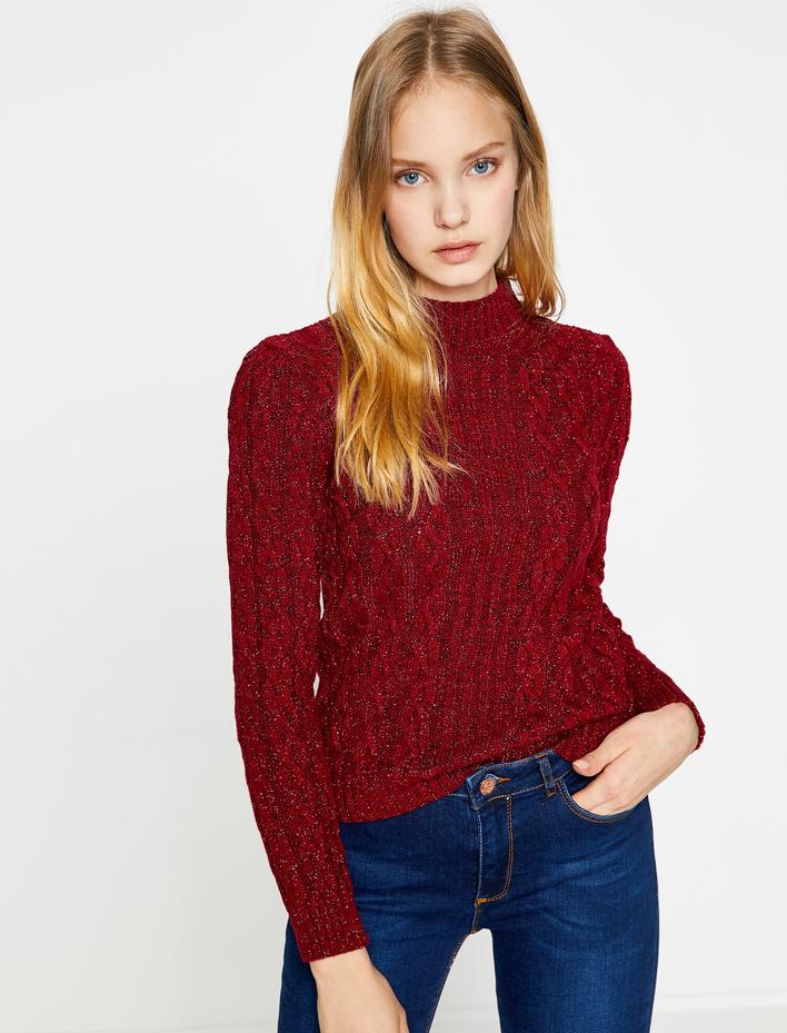  Yarım Balıkçı Yaka Simli Kazak