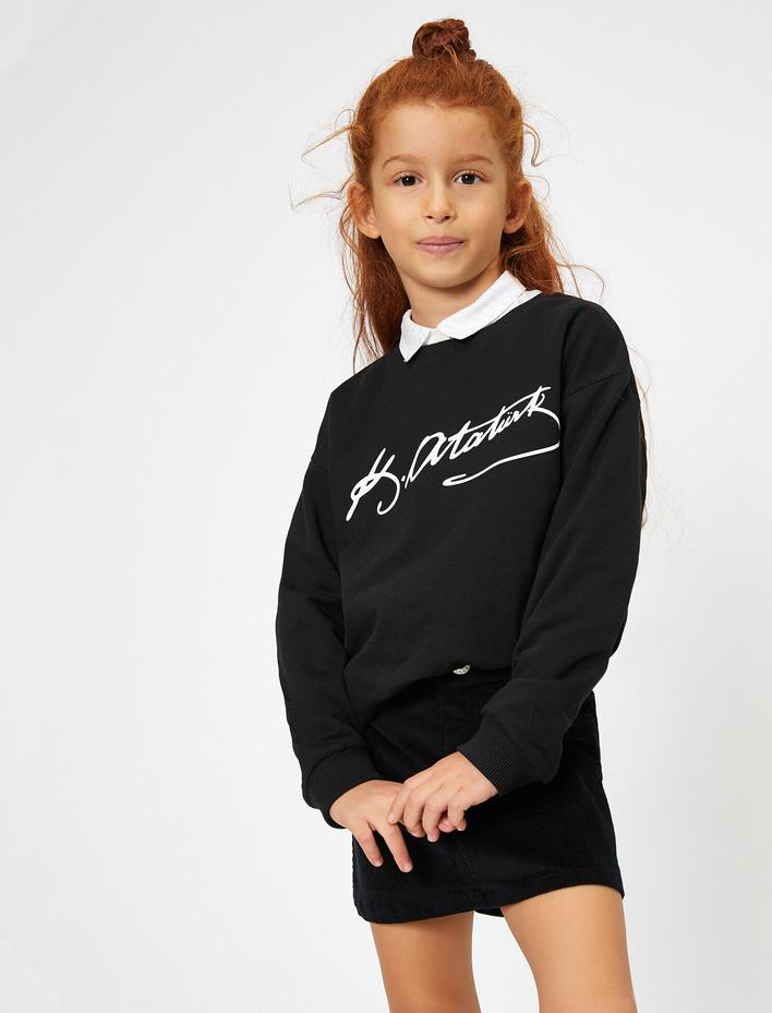 Kız Çocuk Atatürk İmzası Baskılı Sweatshirt