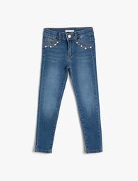 Kot Pantolon  Cepli Parlak Taş İşlemeli - Slim Jean