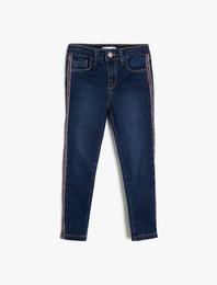 Pamuklu Şerit Detaylı Cepli Kot Pantolon - Slim Jean