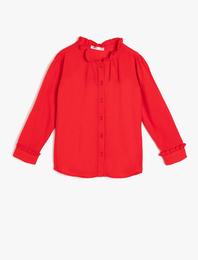 Uzun Kollu Gömlek Fırfırlı Dik Yaka