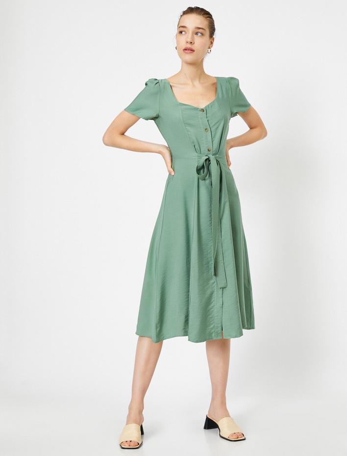  Kuşak Detaylı Mıdı Elbise