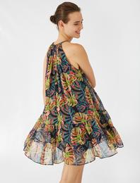 Halter Yaka Çiçek Desenli Şifon Elbise