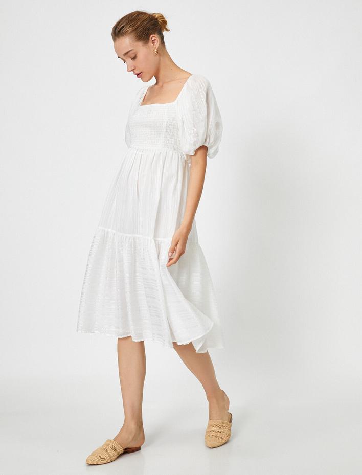  Karpuz Kollu U Yaka Pamuklu Elbise