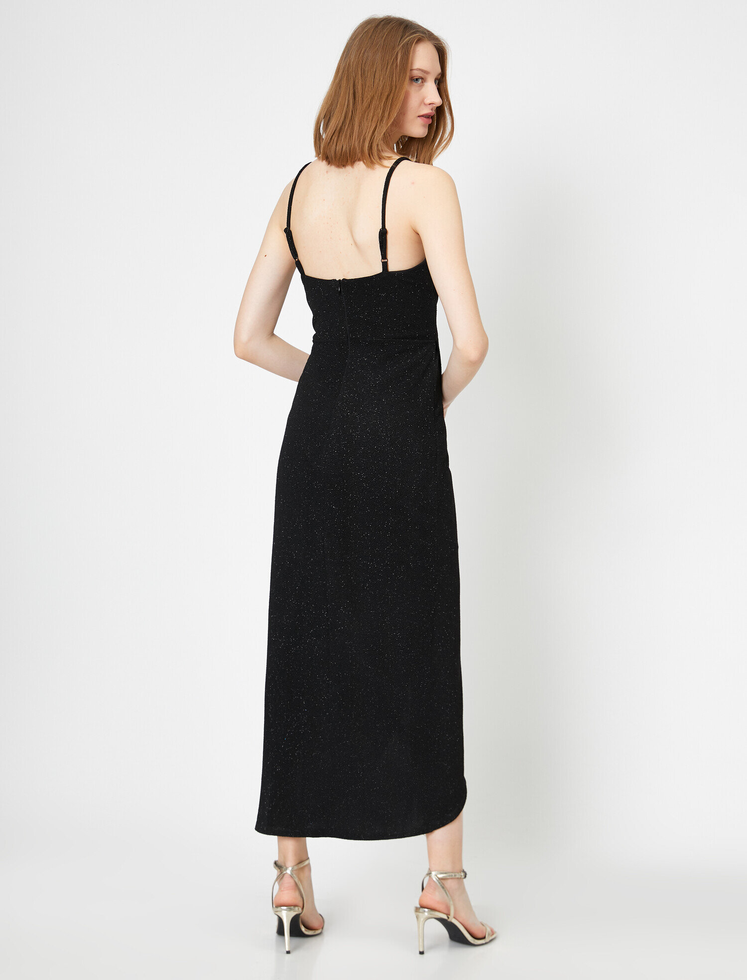   Simli Abiye Elbise Anvelop Yırtmaçlı Kamisol Uzun