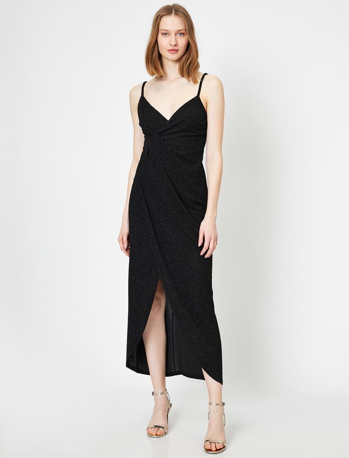  Simli Abiye Elbise Anvelop Yırtmaçlı Kamisol Uzun