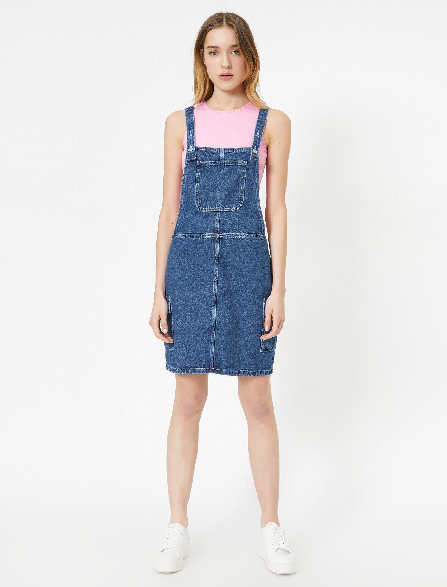   Cep Detaylı Kolsuz Midi Jean Elbise