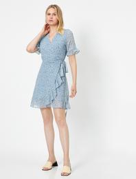 Çiçek Desenli Anvelop Elbise