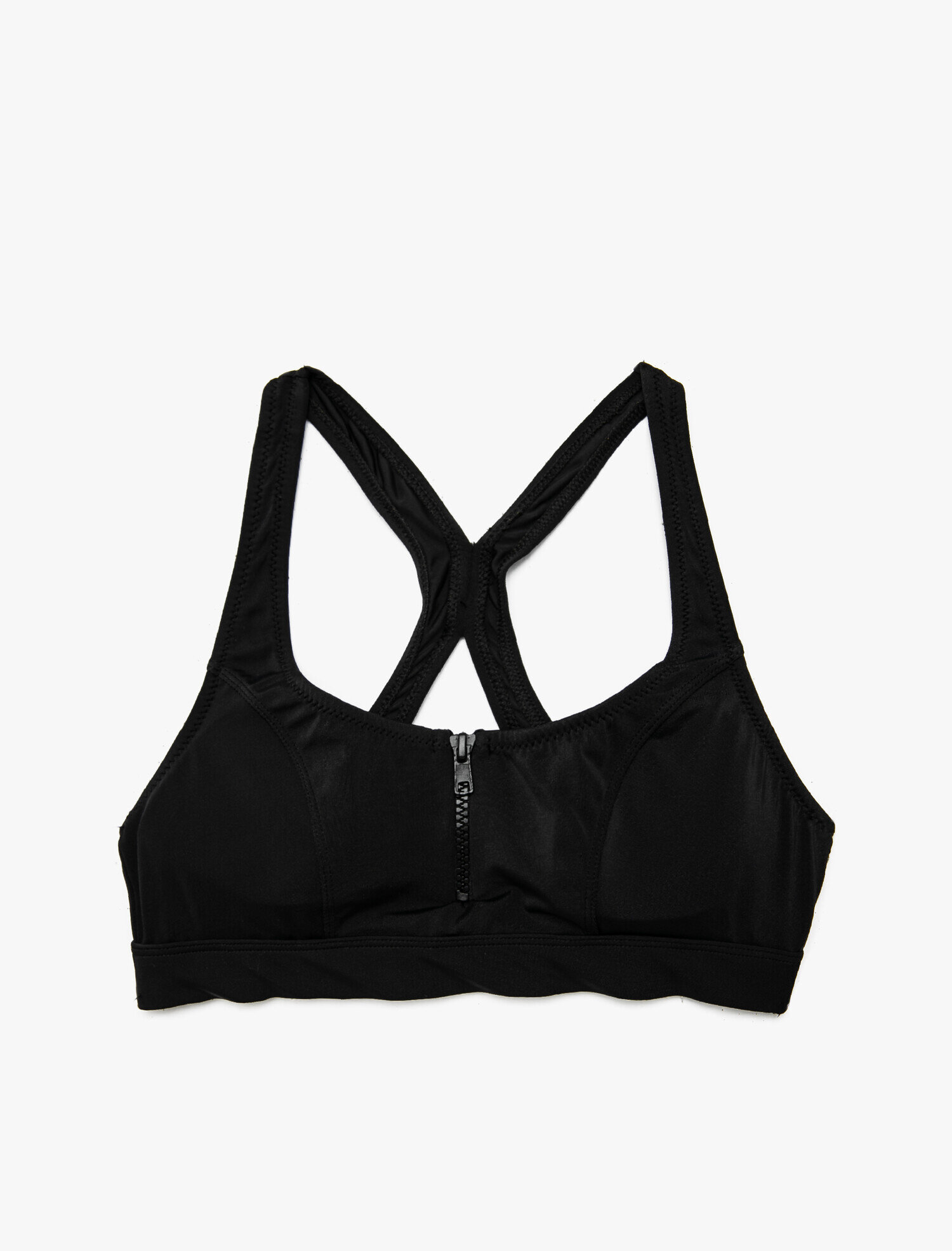   Fermuar Detaylı Düz Renk Bikini Üstü