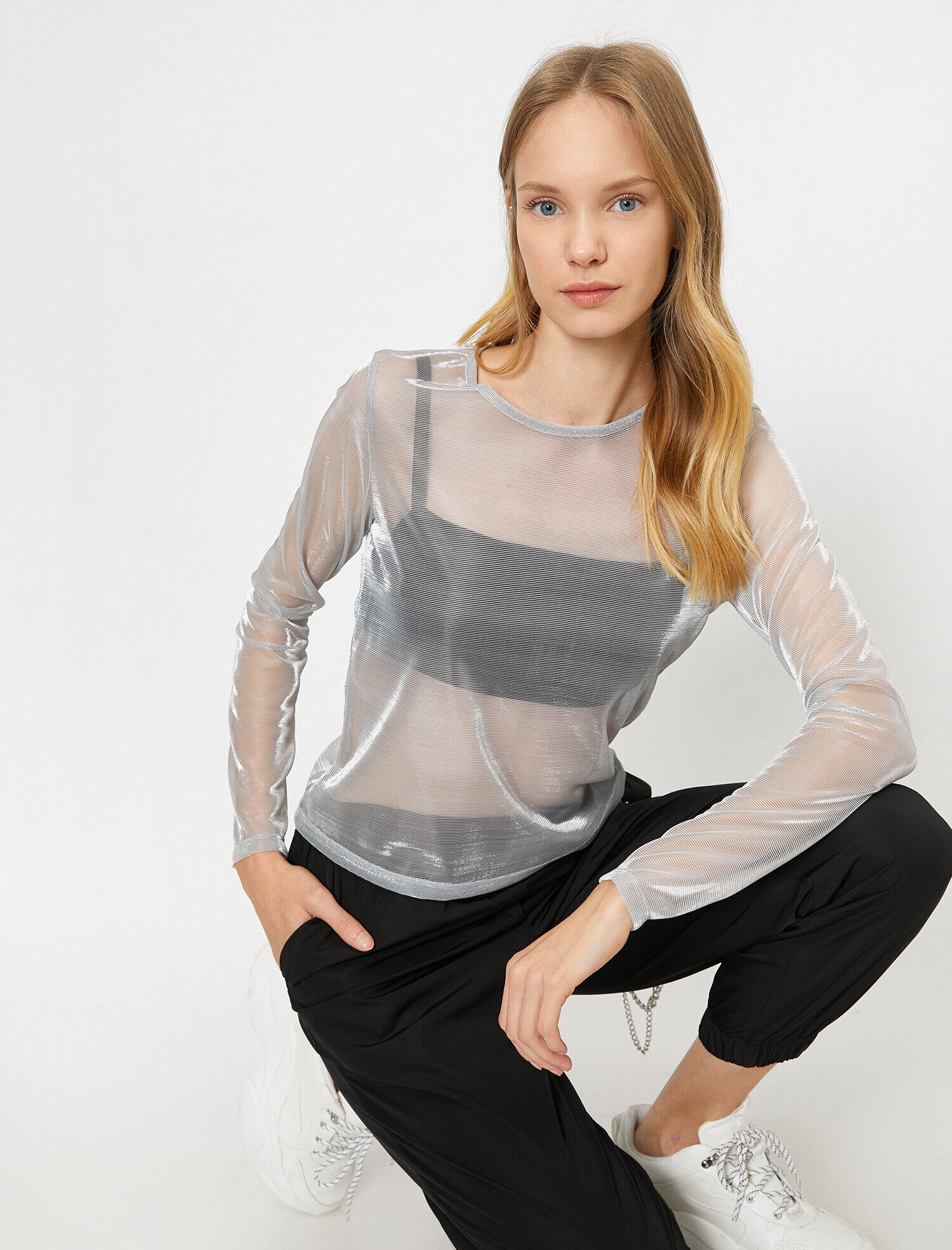   Uzun Kollu Tişört Bisiklet Yaka