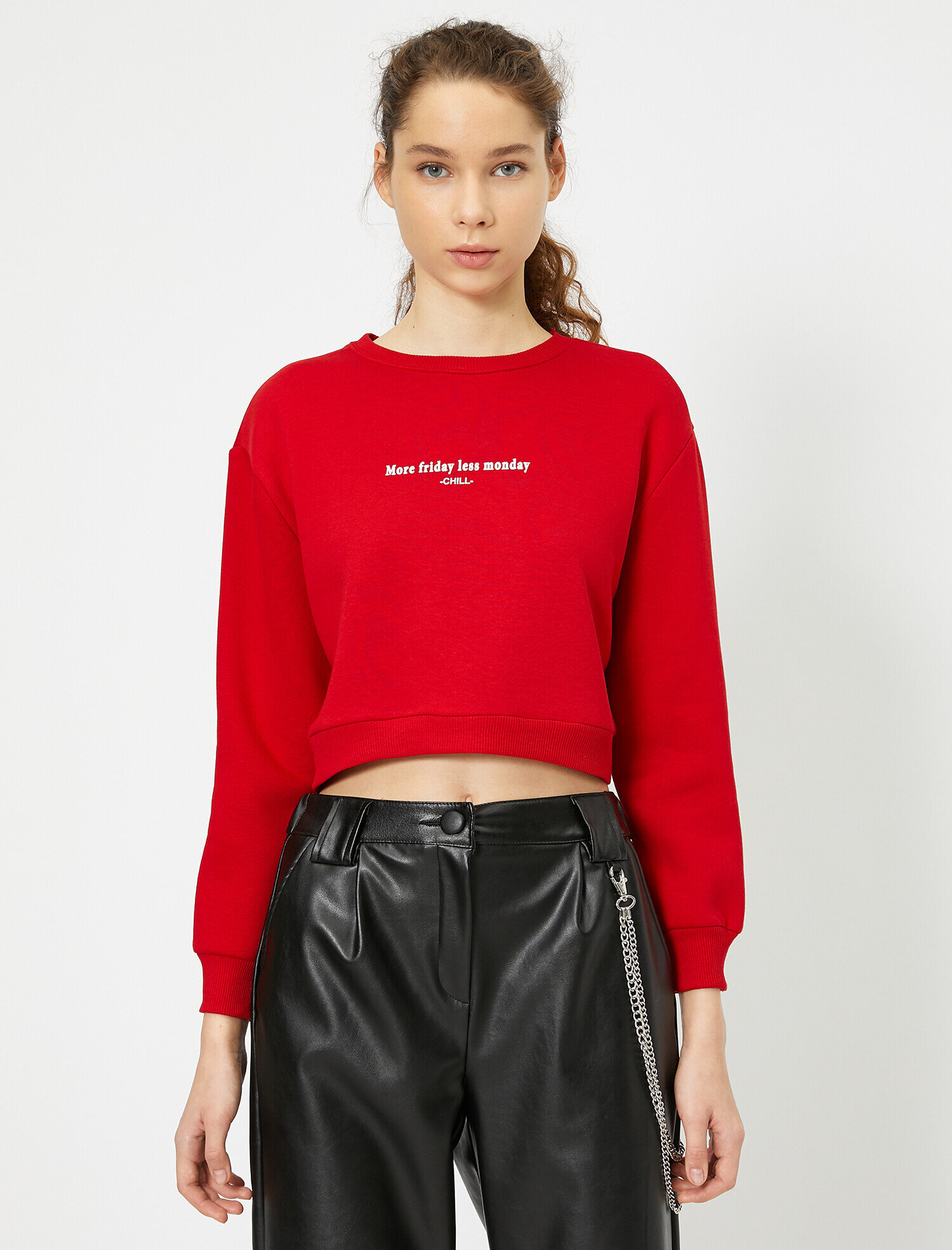   Bisiklet Yaka Slogan Baskılı Sweatshirt