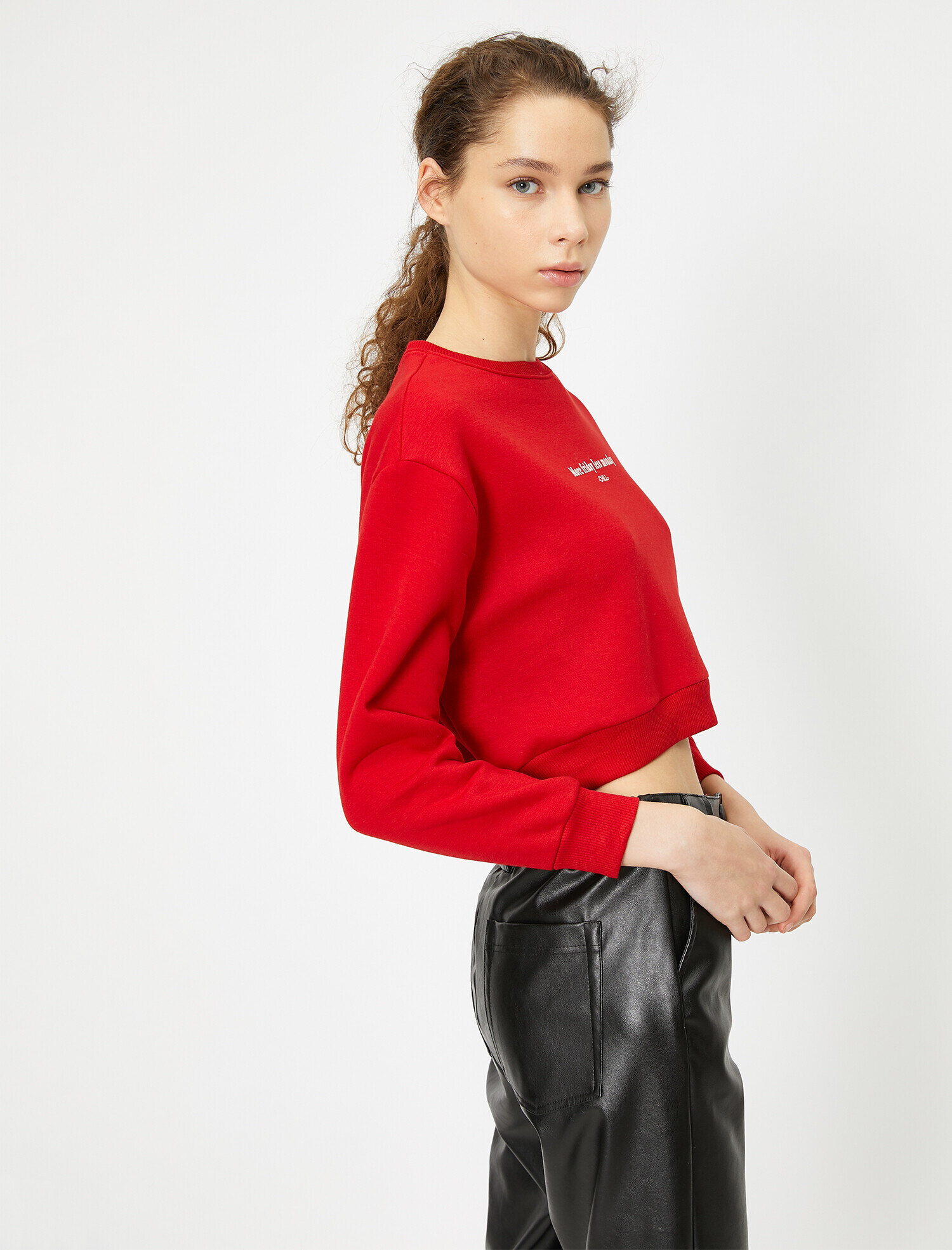  Bisiklet Yaka Slogan Baskılı Sweatshirt