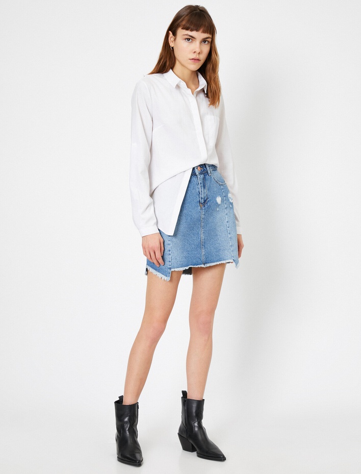  Cep Detaylı Jean Etek