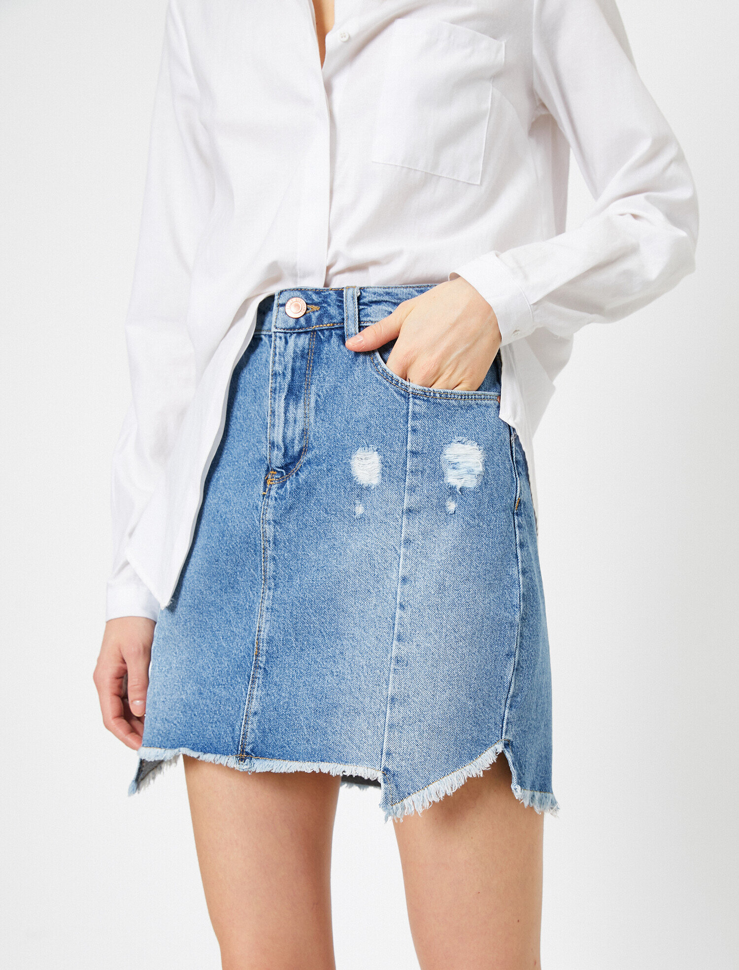   Cep Detaylı Jean Etek