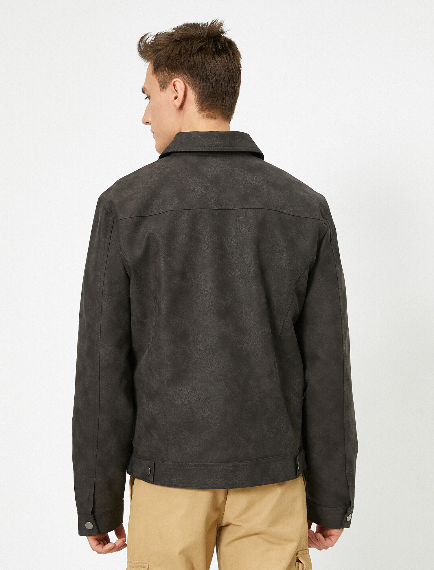 Cep Detaylı Fermuarlı Deri Görünümlü Mont