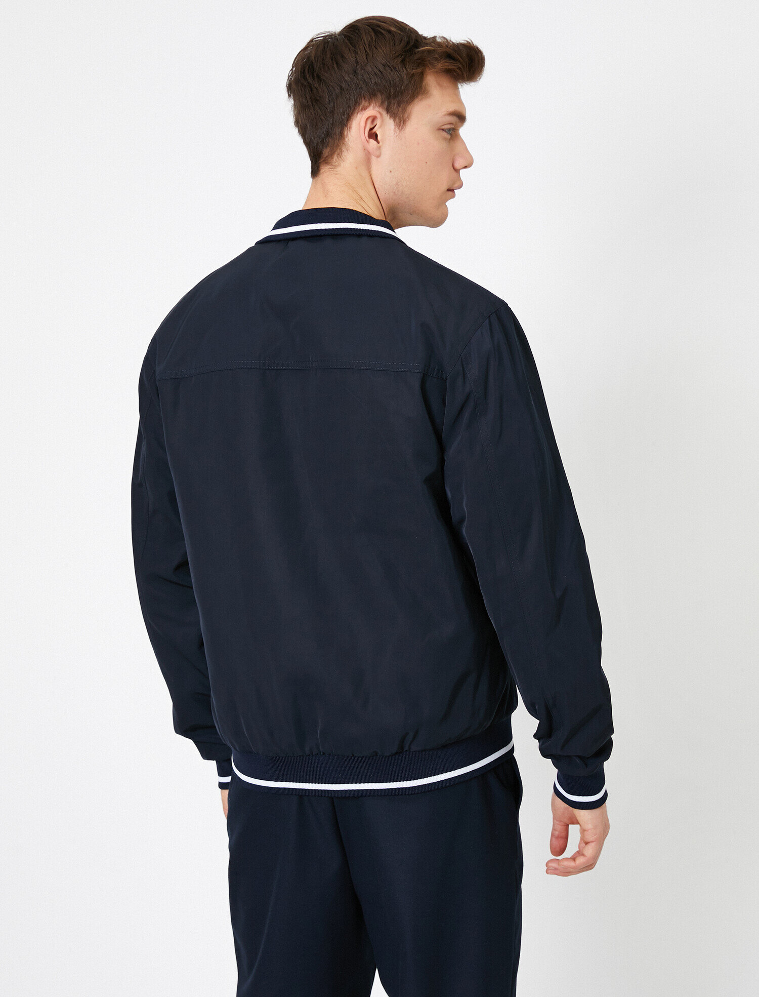   Çizgili Ribanalı Fermuarlı Mont