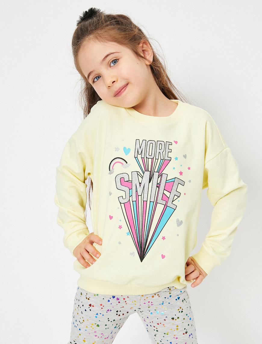  Kız Çocuk İçi Tüylü Yumuşak Sweatshirt Kumaşından Yazılı Baskılı Sweatshirt