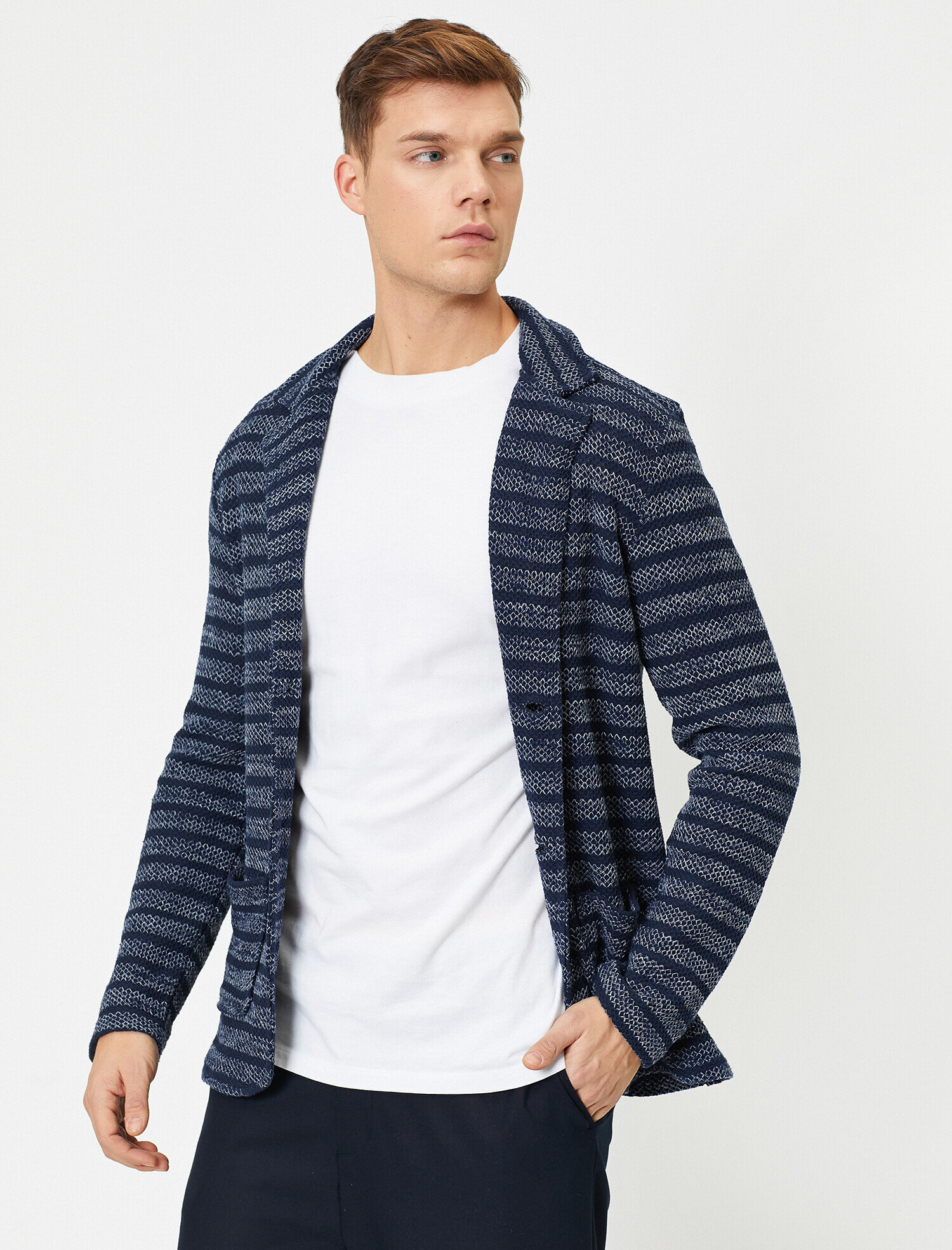   Düğme Detaylı Çizgili Blazer Form Slim Fit Hırka