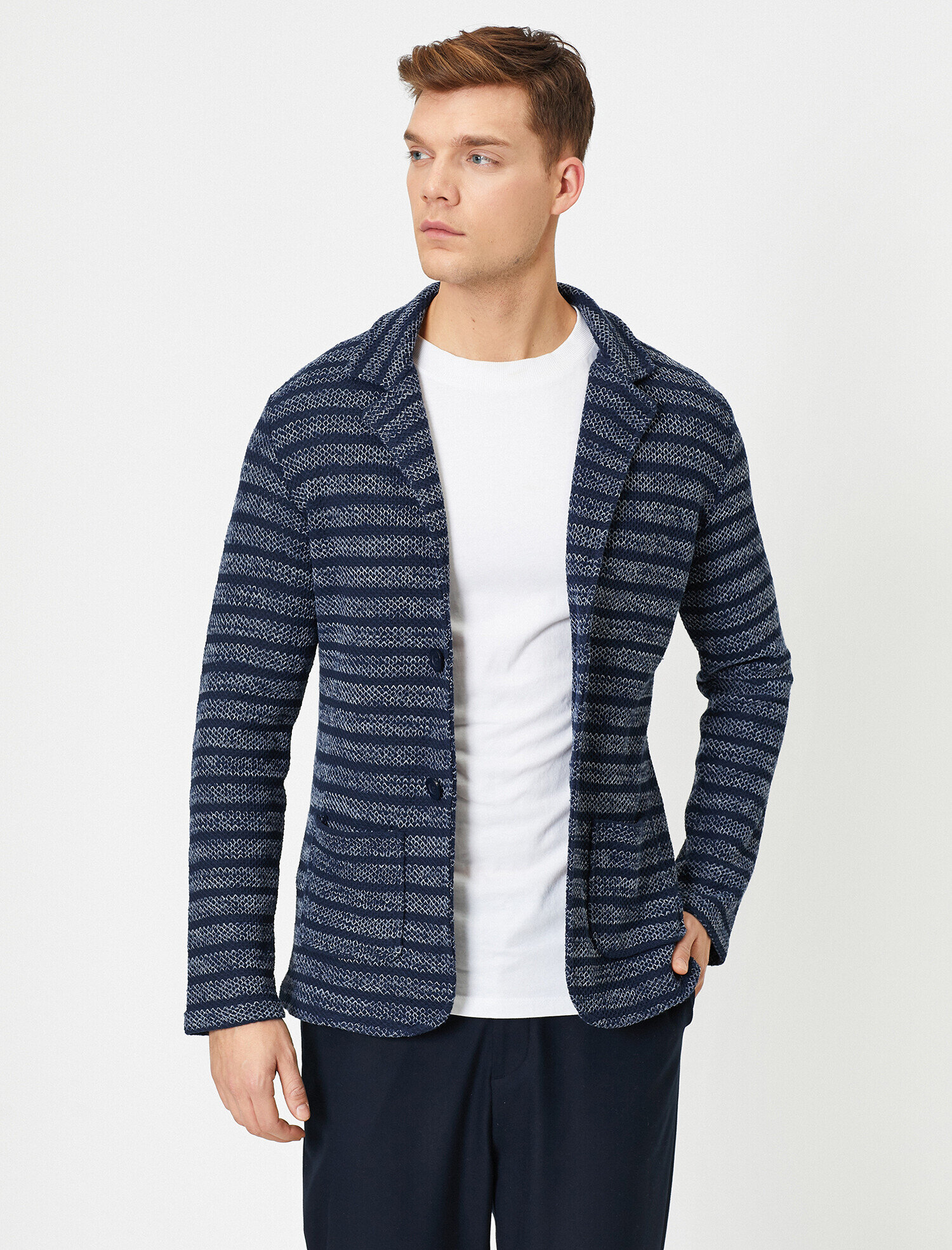   Düğme Detaylı Çizgili Blazer Form Slim Fit Hırka
