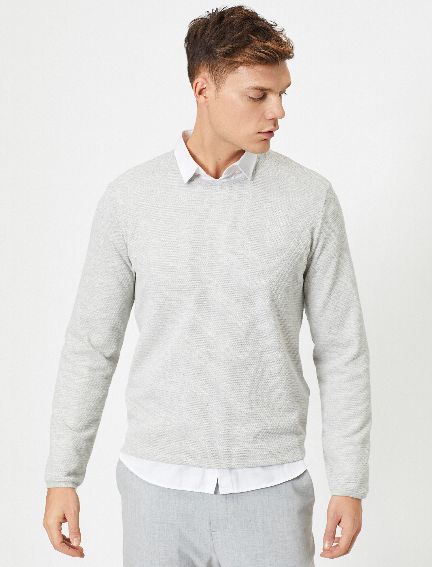   Bisiklet Yaka Dokulu Kumaş Mevsimlik Slim Fit Kazak