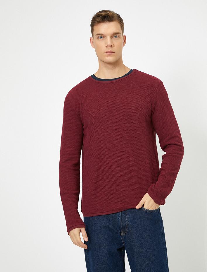  Bisiklet Yaka Dokulu Kumaş Mevsimlik Slim Fit Kazak