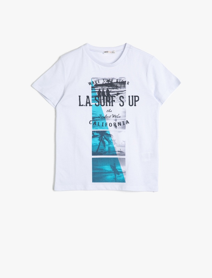 Erkek Çocuk Baskılı Pamuklu Kısa Kollu Bisiklet Yaka Tişört