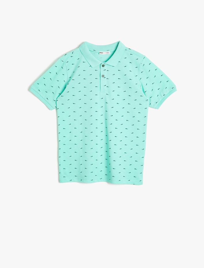 Erkek Çocuk Baskılı Pamuklu Düğmeli Polo Yaka Ribanalı Kısa Kollu Tişört
