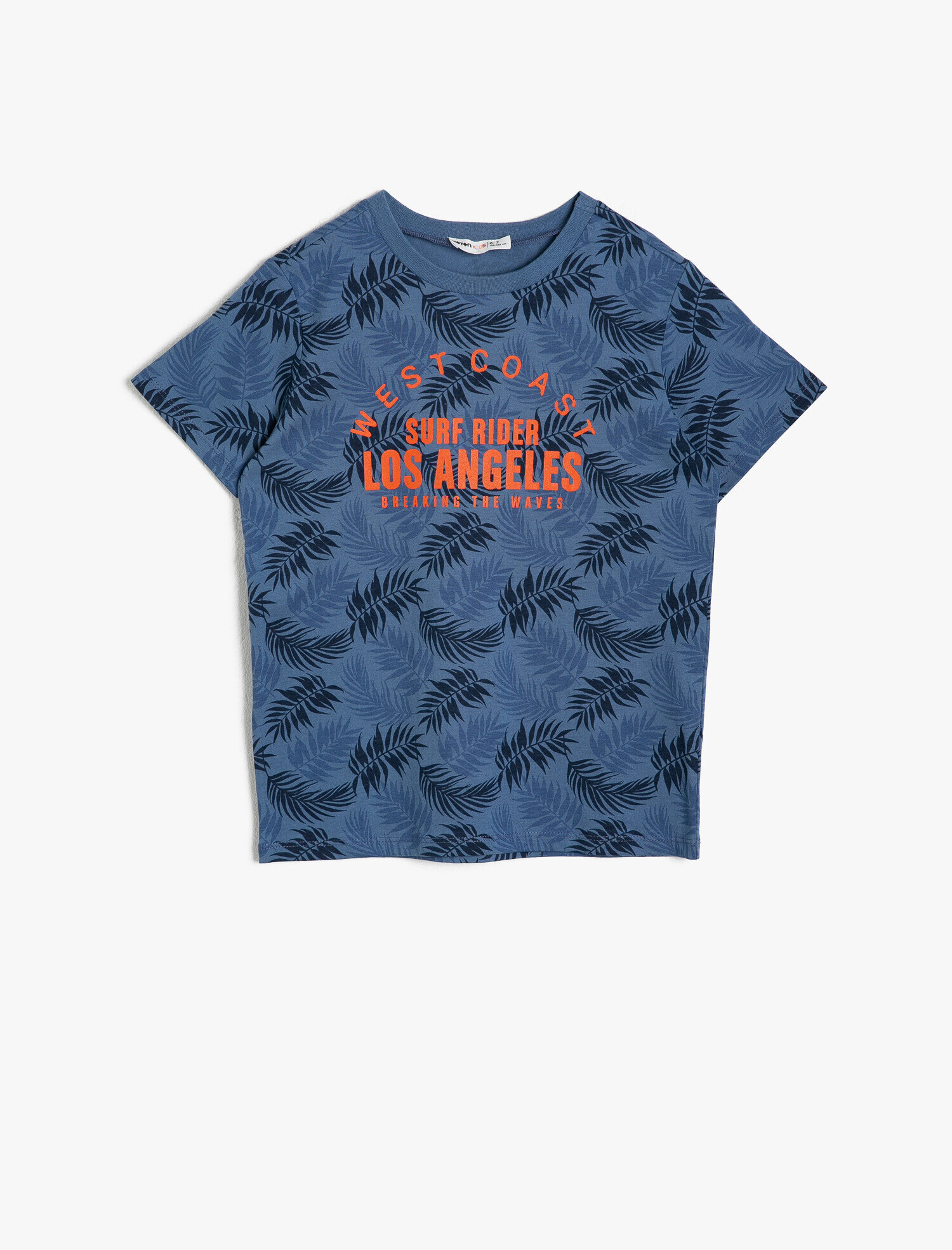  Erkek Çocuk Yaprak Desenli Pamuklu Kontrast Renk Slogan Baskılı Tişört