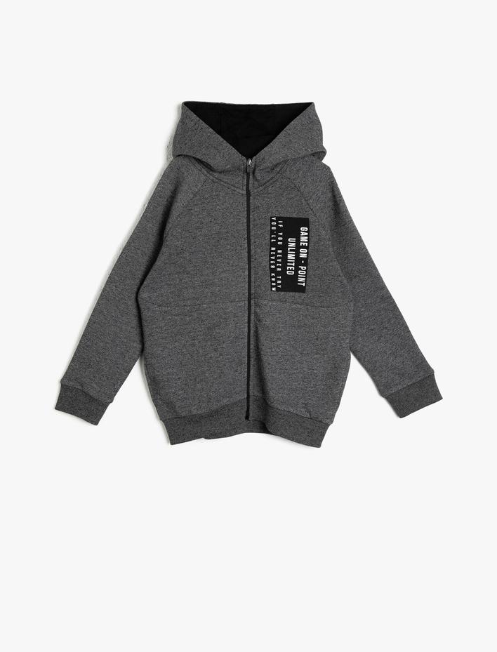 Erkek Çocuk Baskılı Ribanalı Önden Fermuarlı Kapüşonlu Sweatshirt