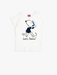 Snoopy Lisanslı Çift Taraflı Pullu Pamuklu Yumuşak Kumaştan Tişört