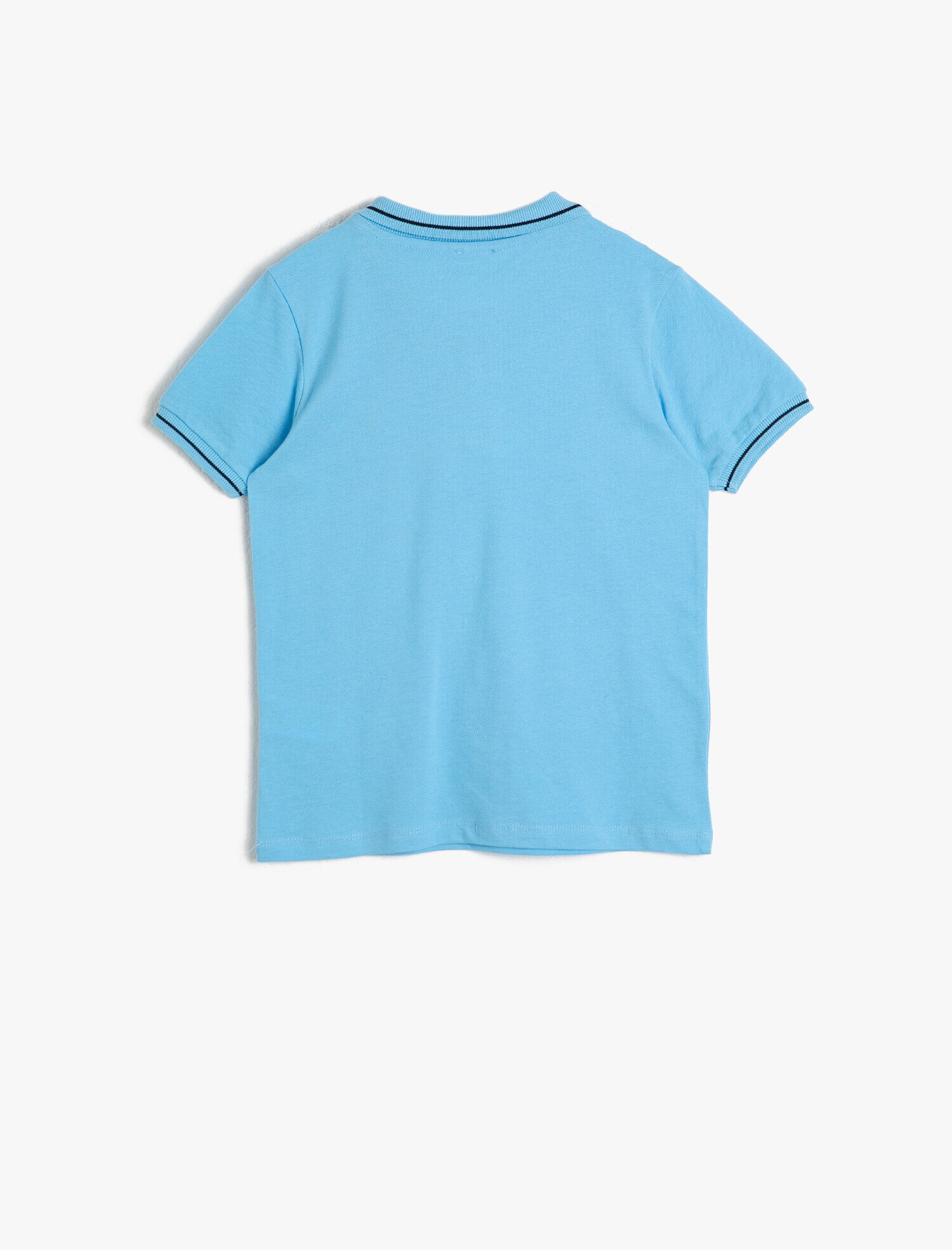  Erkek Çocuk Polo Yaka Pamuklu Düğmeli Çizgi Detaylı Nakışlı Kısa Kollu Tişört