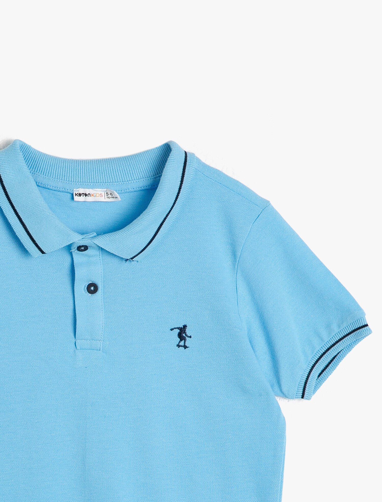  Erkek Çocuk Polo Yaka Pamuklu Düğmeli Çizgi Detaylı Nakışlı Kısa Kollu Tişört