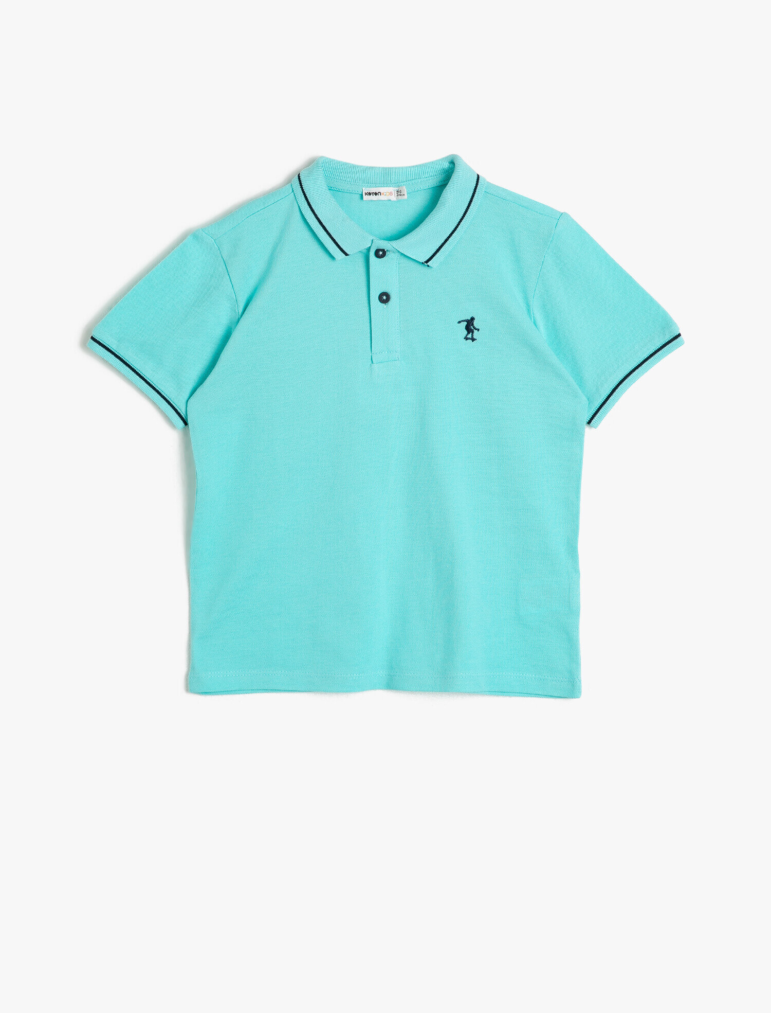  Erkek Çocuk Polo Yaka Pamuklu Düğmeli Çizgi Detaylı Nakışlı Kısa Kollu Tişört