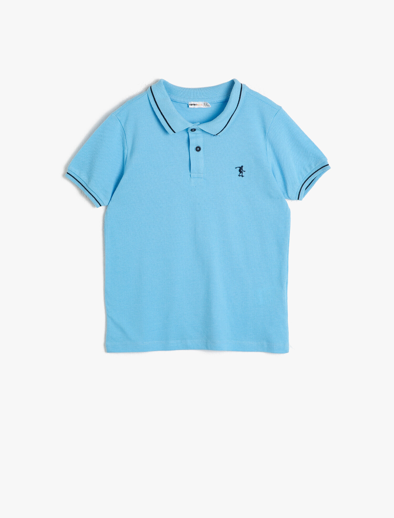  Erkek Çocuk Polo Yaka Pamuklu Düğmeli Çizgi Detaylı Nakışlı Kısa Kollu Tişört